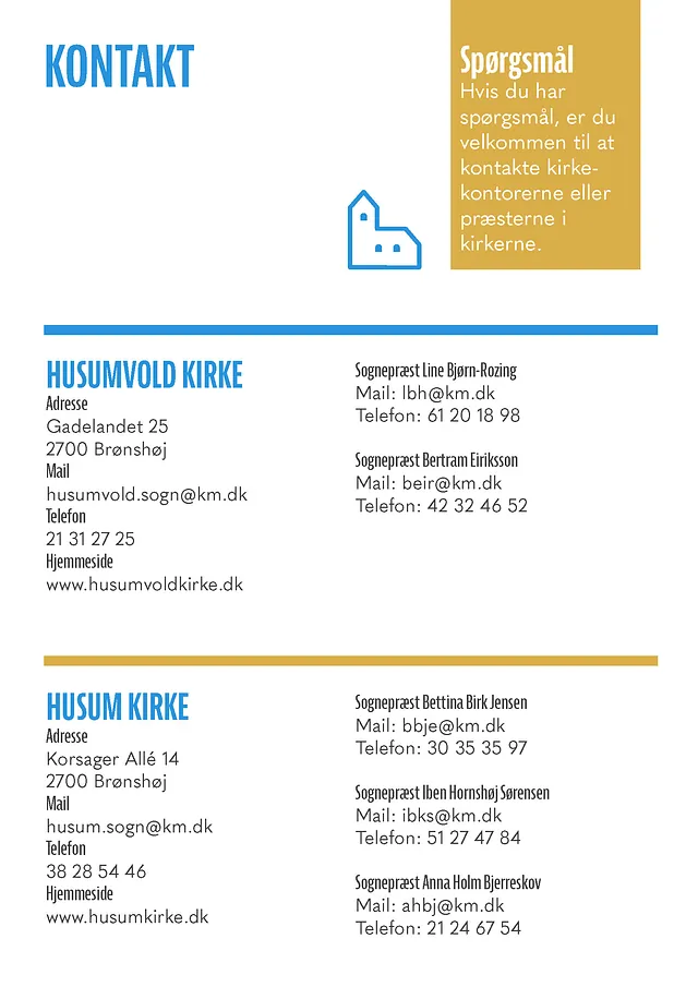 Kontaktinformation for Husum og Husumvold Kirke samt deres præster.
